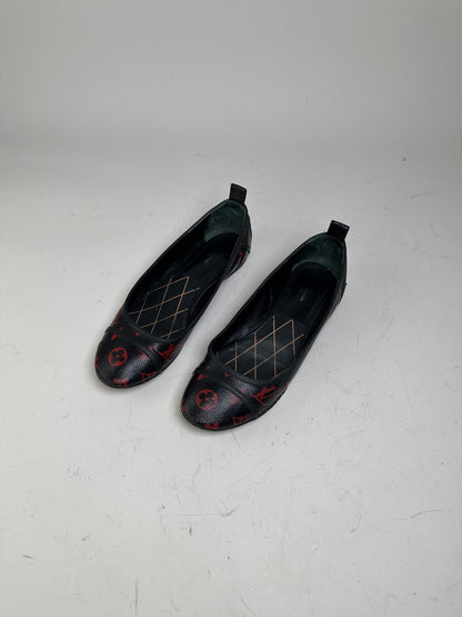 Vintage Louis Vuitton Monogram Canvas Ballerina Flats Black Red EU38.5