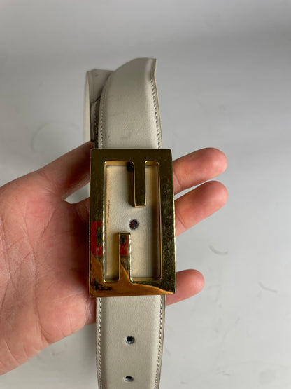 Vintage Fendi Leather F Logo Belt Cream Gold