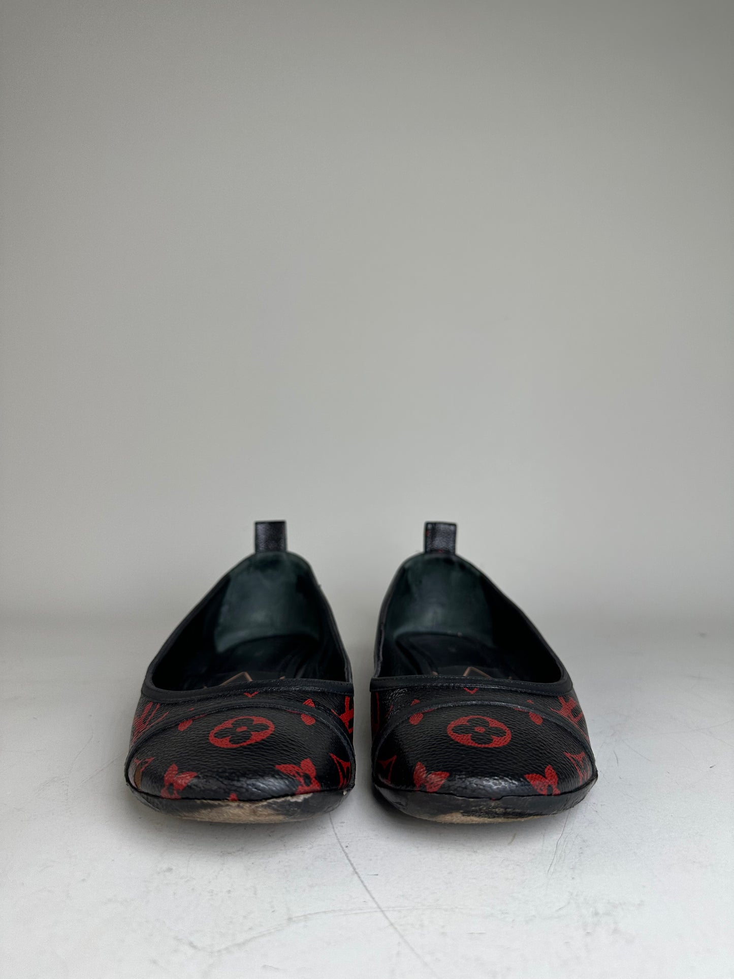 Vintage Louis Vuitton Monogram Canvas Ballerina Flats Black Red EU38.5