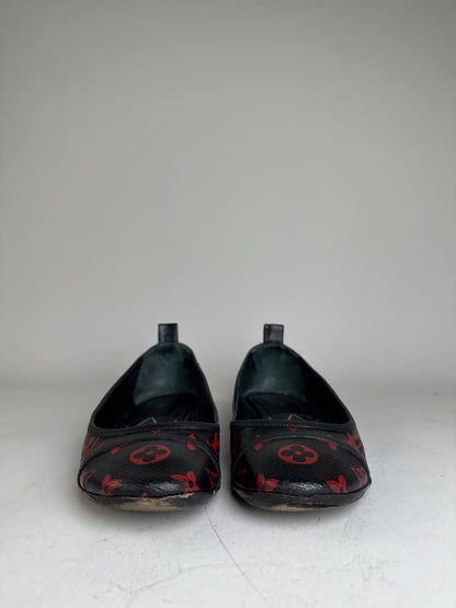 Vintage Louis Vuitton Monogram Canvas Ballerina Flats Black Red EU38.5