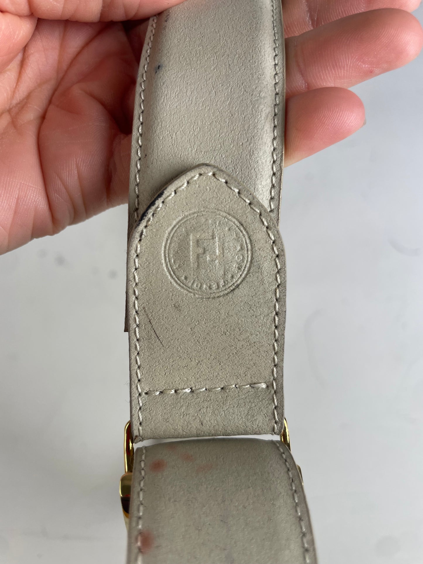 Vintage Fendi Leather F Logo Belt Cream Gold
