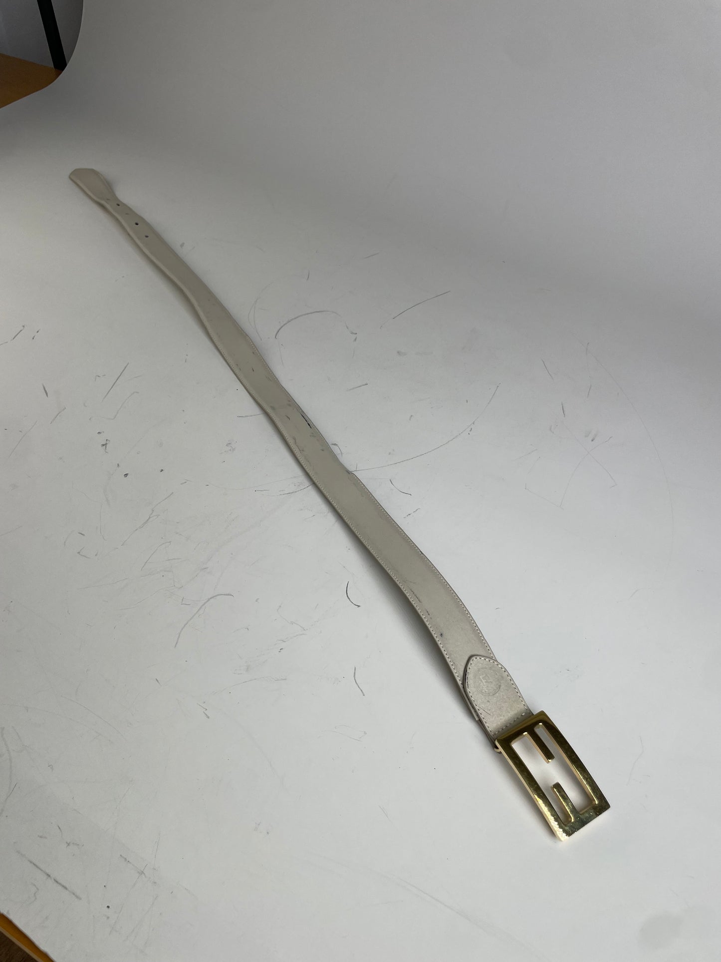 Vintage Fendi Leather F Logo Belt Cream Gold