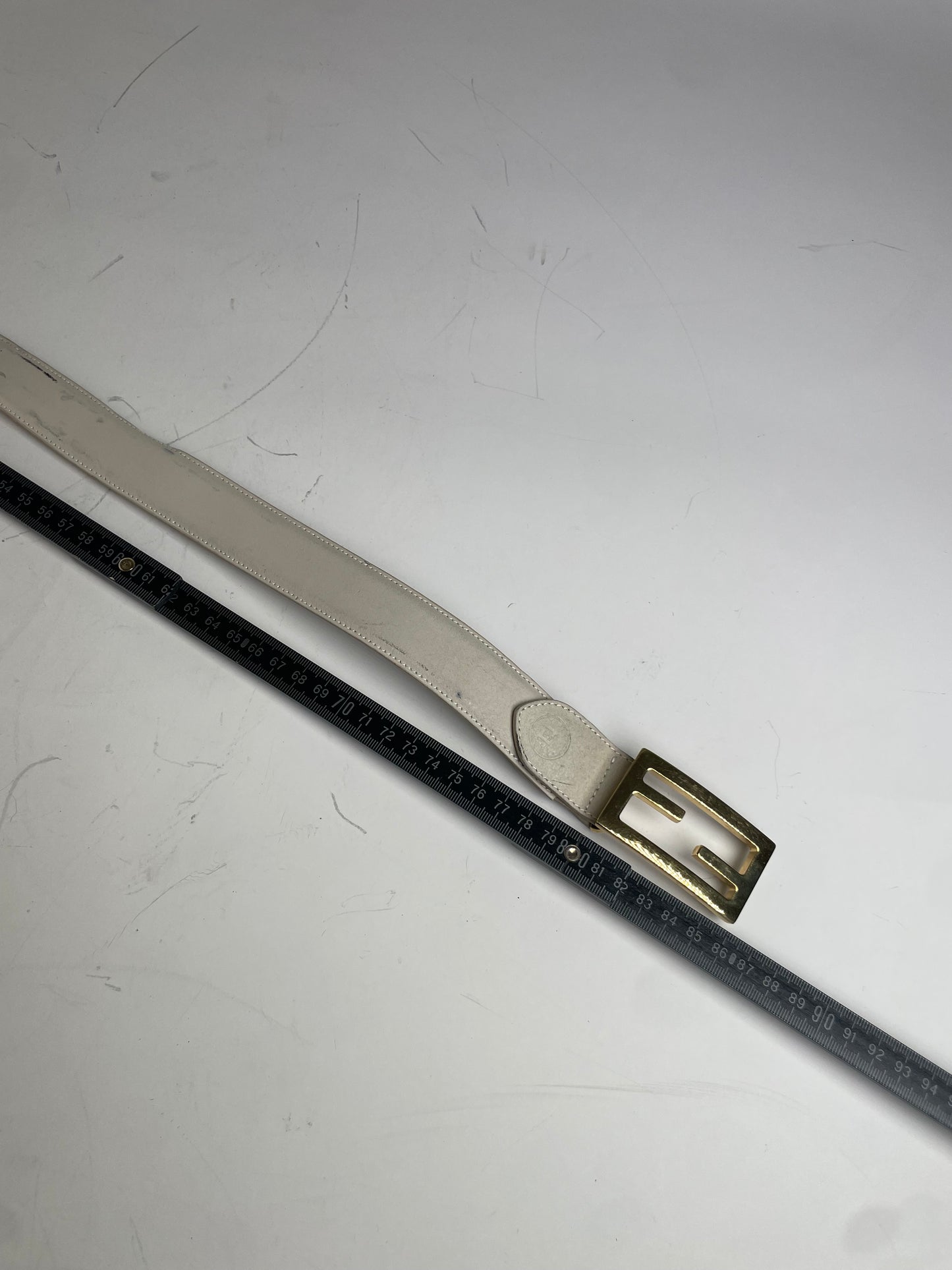 Vintage Fendi Leather F Logo Belt Cream Gold
