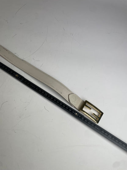 Vintage Fendi Leather F Logo Belt Cream Gold