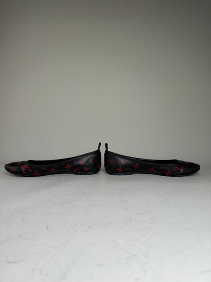 Vintage Louis Vuitton Monogram Canvas Ballerina Flats Black Red EU38.5