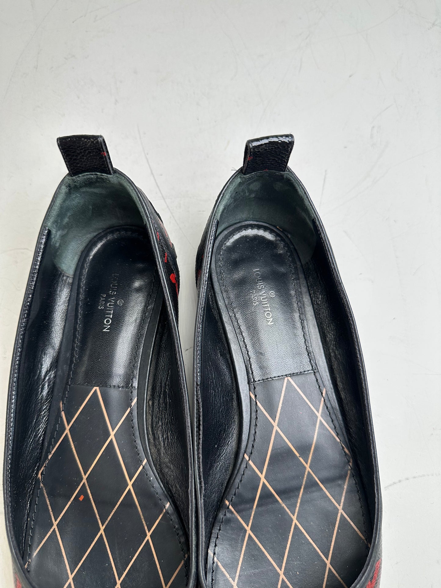 Vintage Louis Vuitton Monogram Canvas Ballerina Flats Black Red EU38.5