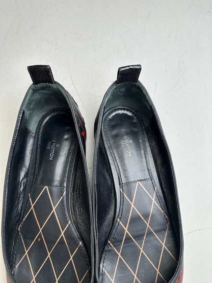 Vintage Louis Vuitton Monogram Canvas Ballerina Flats Black Red EU38.5