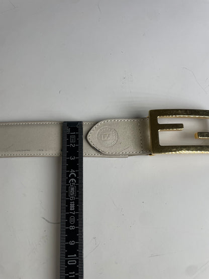 Vintage Fendi Leather F Logo Belt Cream Gold