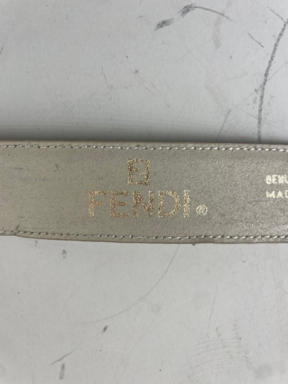 Vintage Fendi Leather F Logo Belt Cream Gold