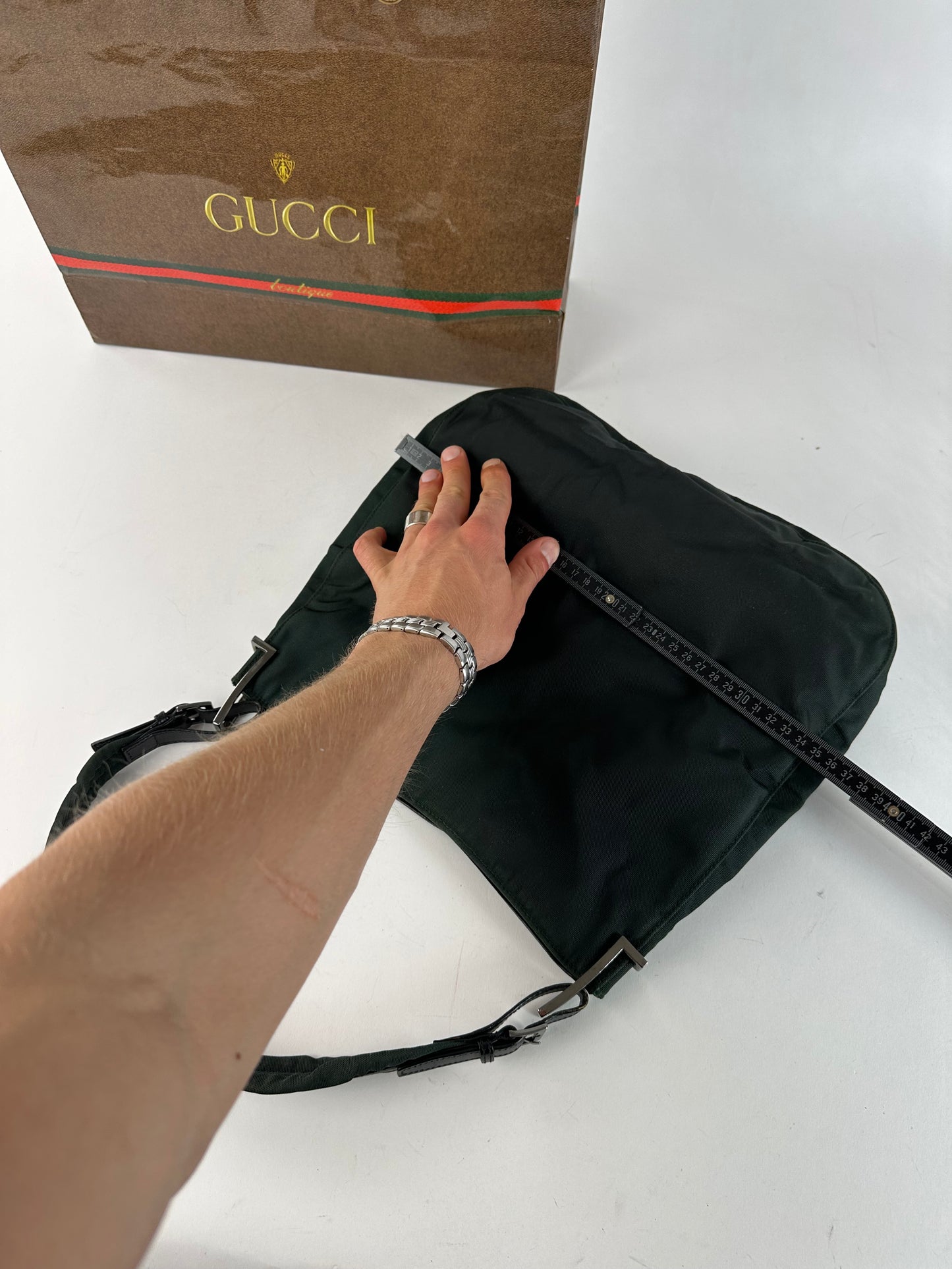 Vintage Gucci Nylon Leather Trim Hobo Shoulder Bag Green