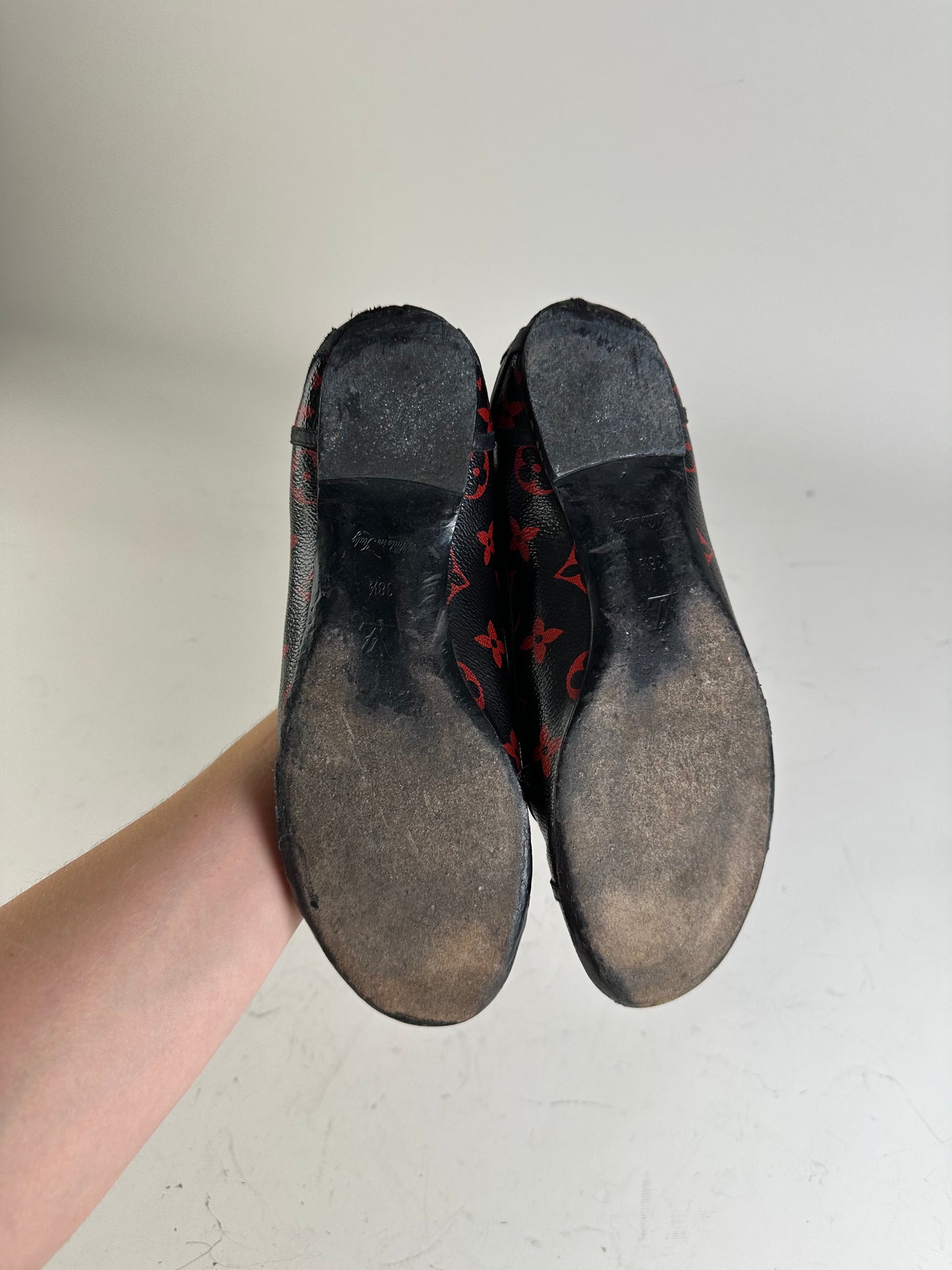 Vintage Louis Vuitton Monogram Canvas Ballerina Flats Black Red EU38.5