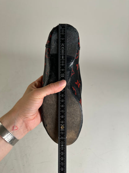 Vintage Louis Vuitton Monogram Canvas Ballerina Flats Black Red EU38.5