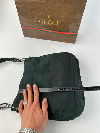 Vintage Gucci Nylon Leather Trim Hobo Shoulder Bag Green