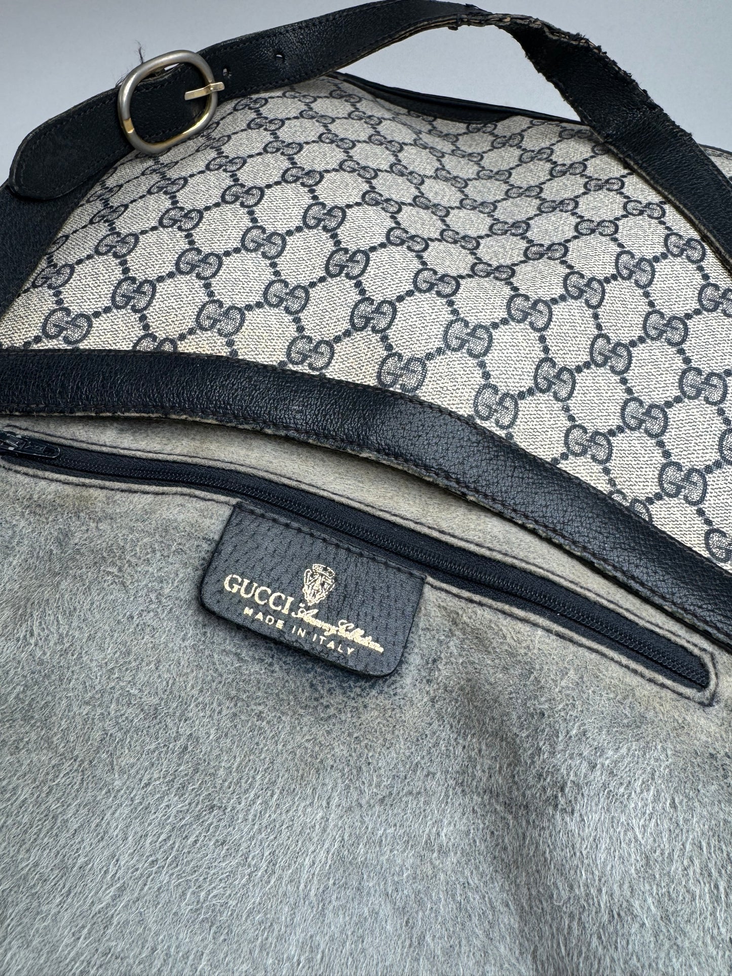 Vintage Gucci 2Way Ophidia Leather Bag grey Navy