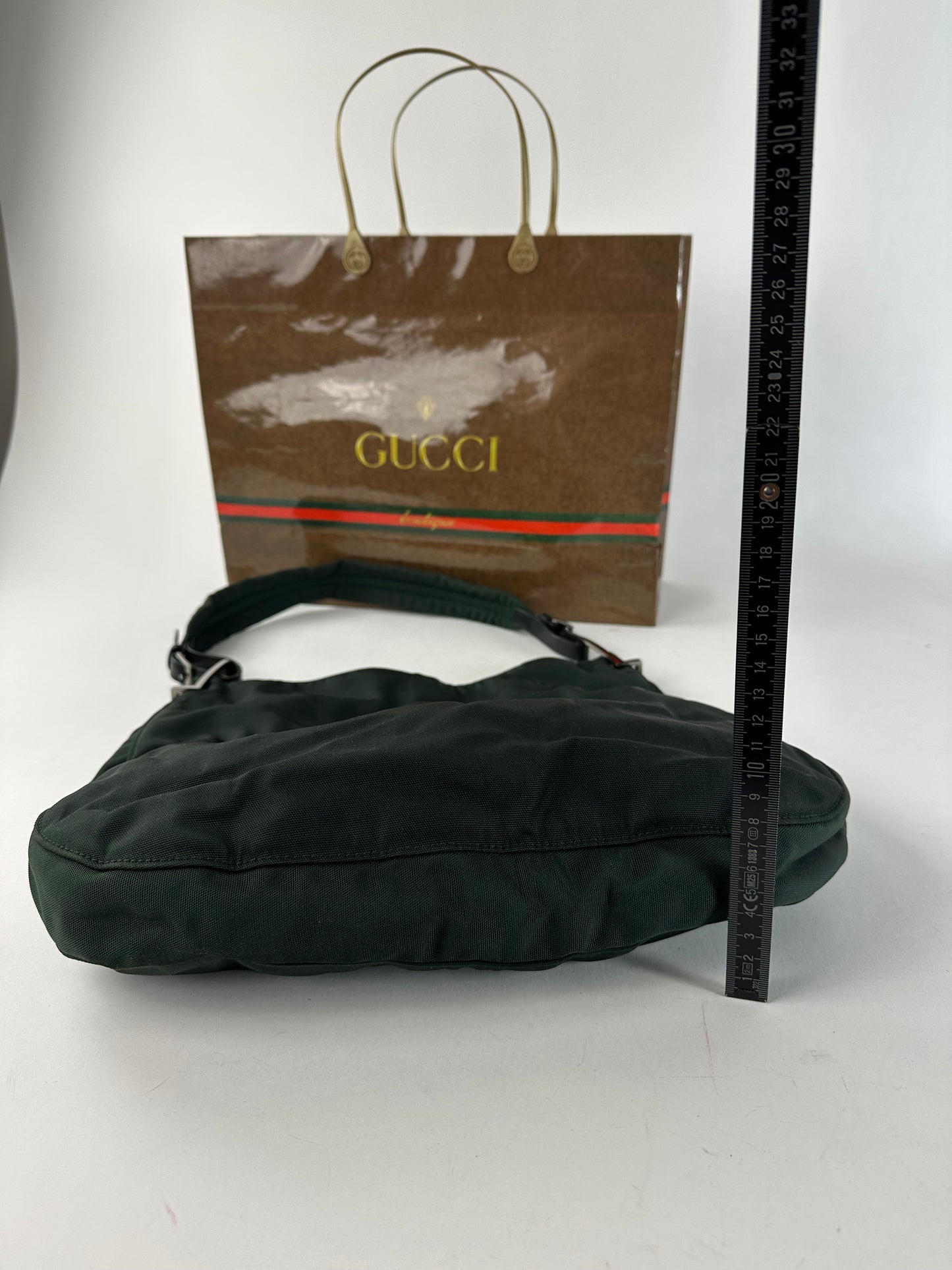 Vintage Gucci Nylon Leather Trim Hobo Shoulder Bag Green