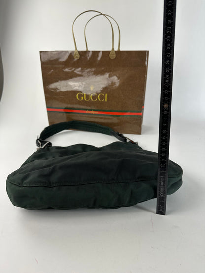 Vintage Gucci Nylon Leather Trim Hobo Shoulder Bag Green