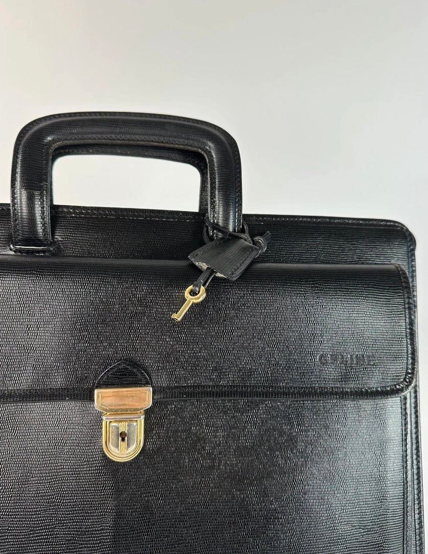 Celine Vintage Leather Briefcase Black