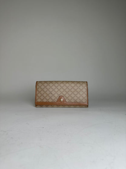 Vintage Celine Macadam Canvas Wallet Beige Brown Gold