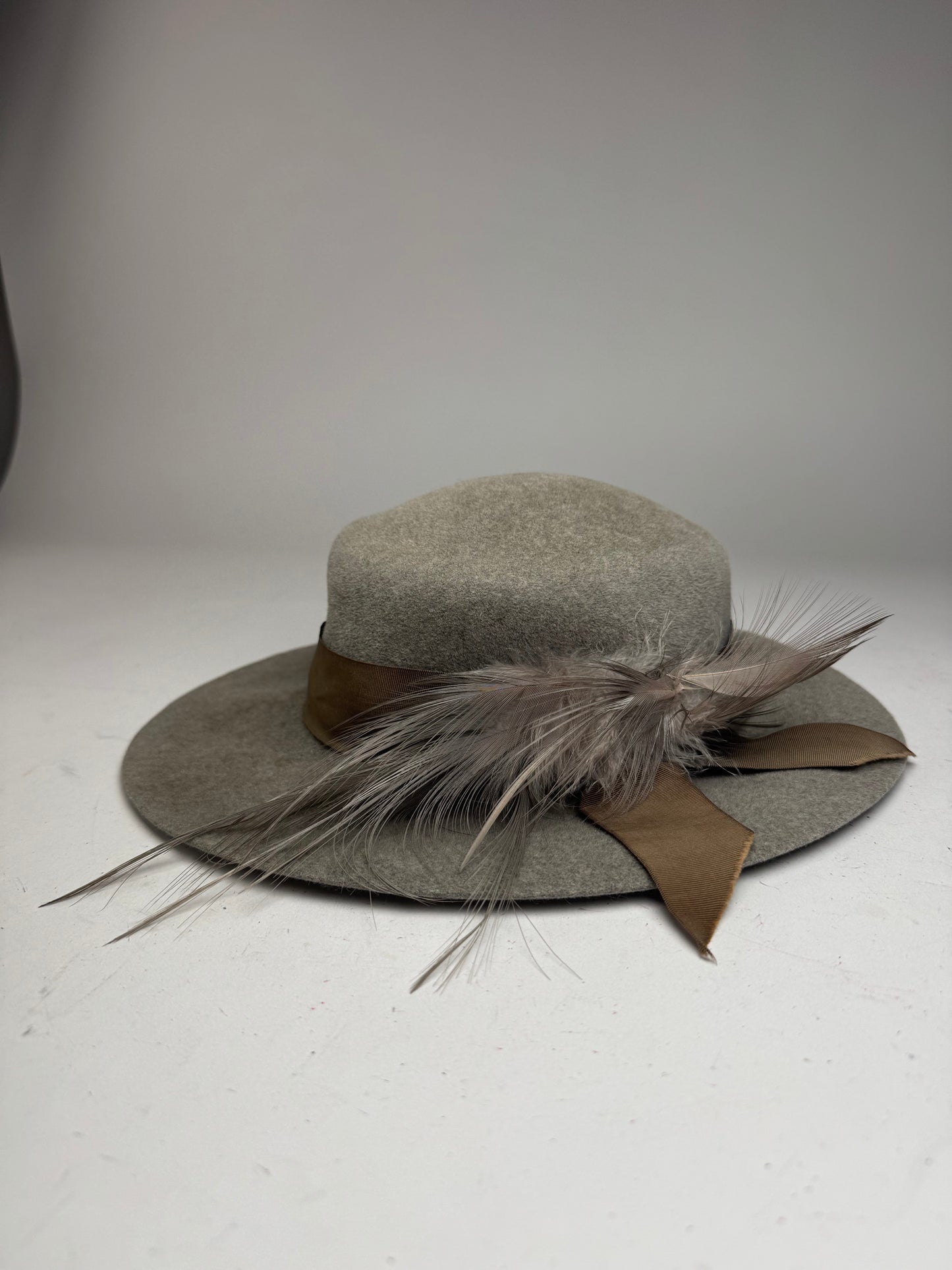 Vintage Jil Sander Wool Feather Hat Grey