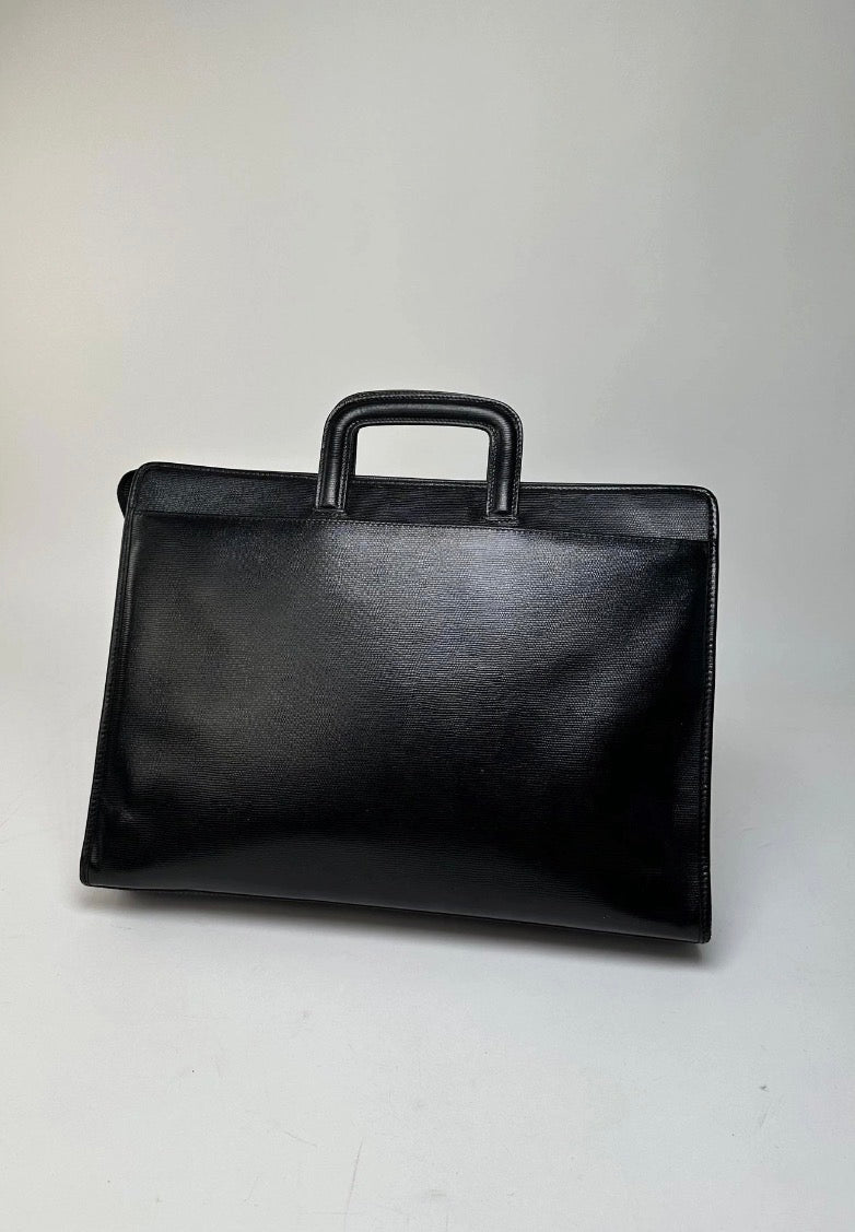 Celine Vintage Leather Briefcase Black