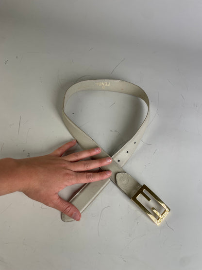Vintage Fendi Leather F Logo Belt Cream Gold