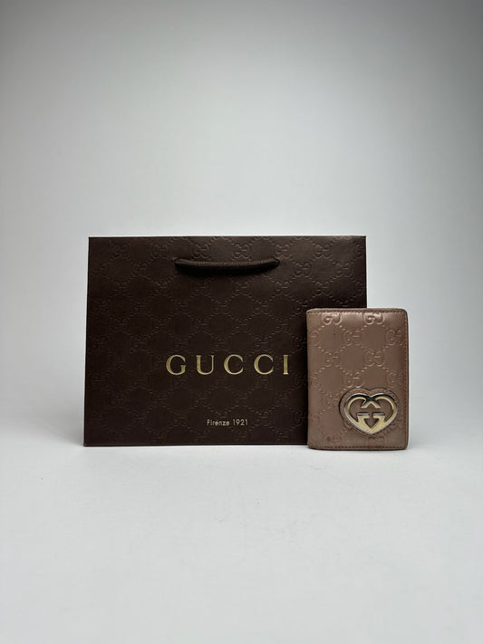 Porte-cartes vintage Gucci monogramme rose métallisé