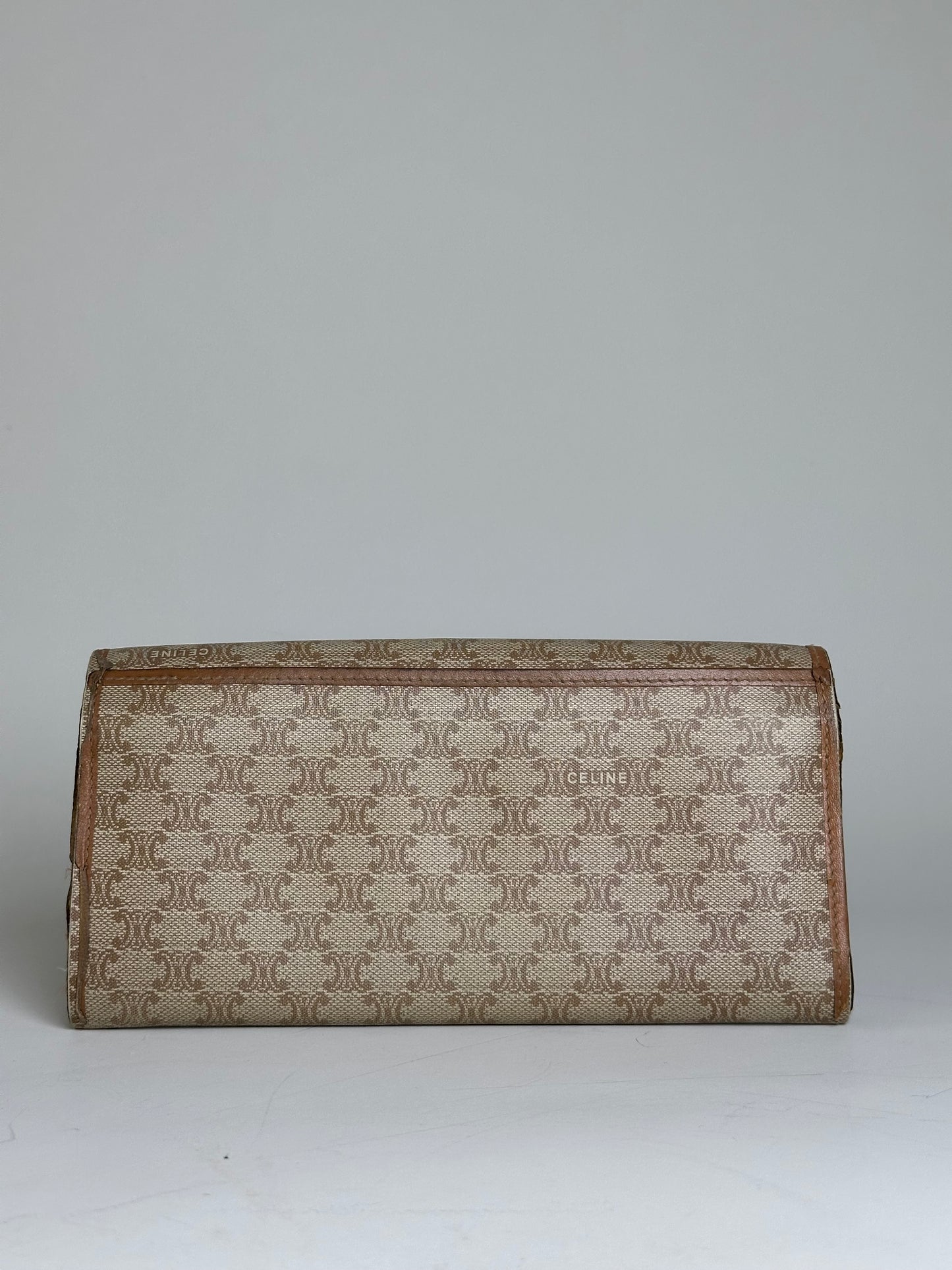 Vintage Celine Macadam Canvas Wallet Beige Brown Gold