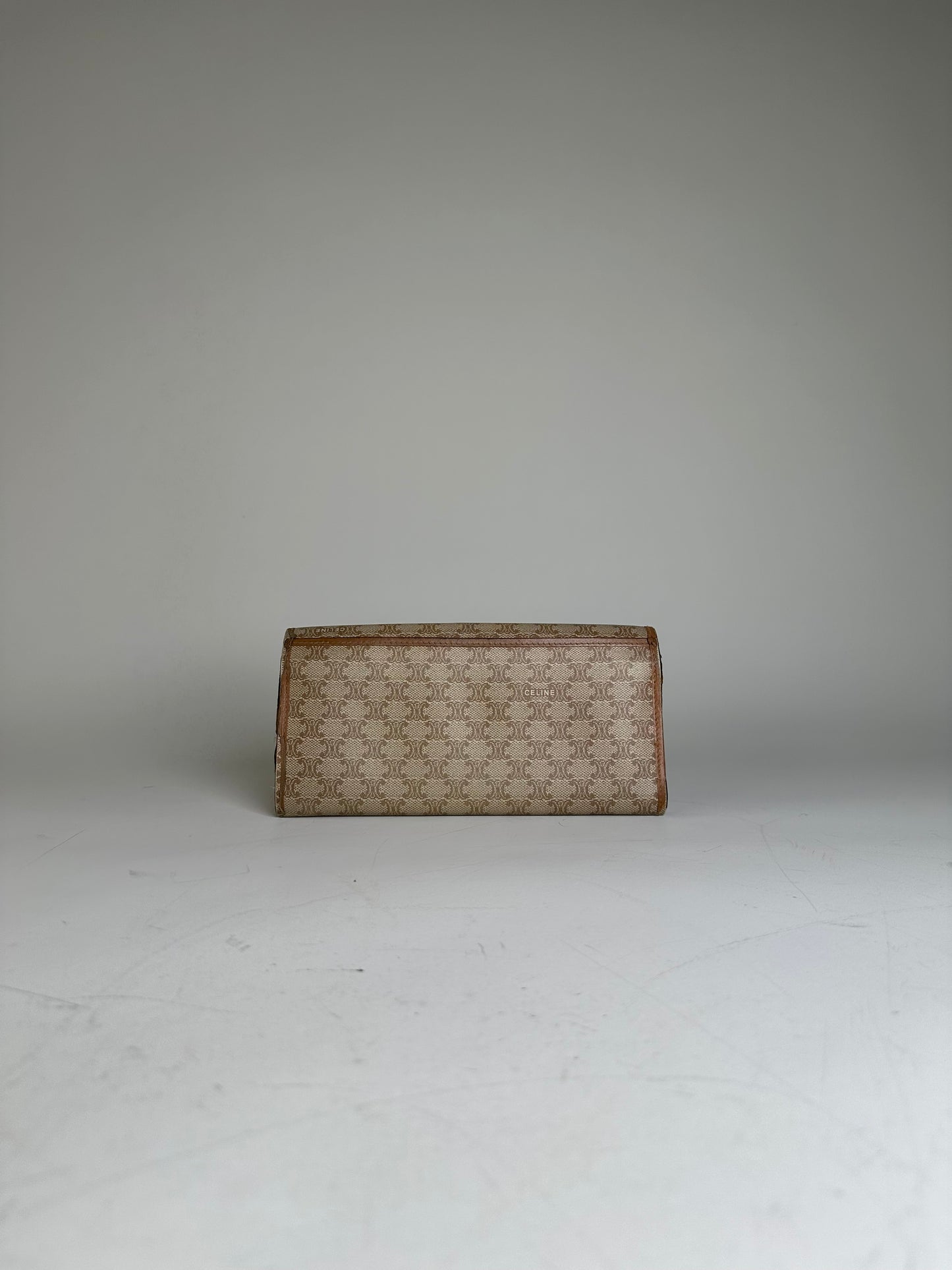 Vintage Celine Macadam Canvas Wallet Beige Brown Gold