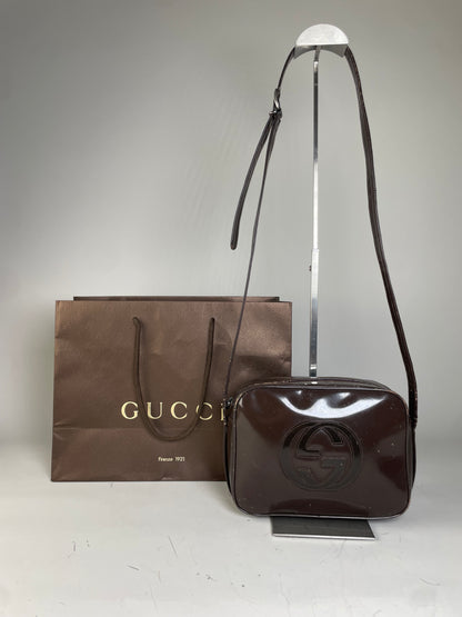 Vintage Gucci Soho Leather Crossbody Bag Dark Brown Gold