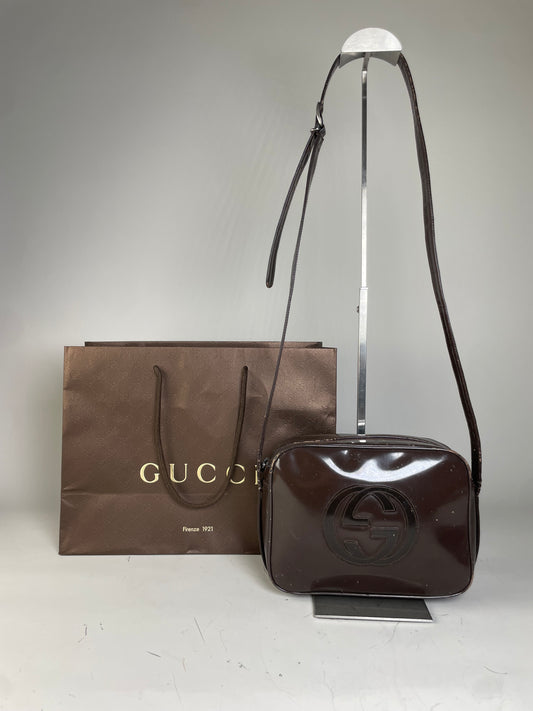 Vintage Gucci Soho Leather Crossbody Bag Dark Brown Gold