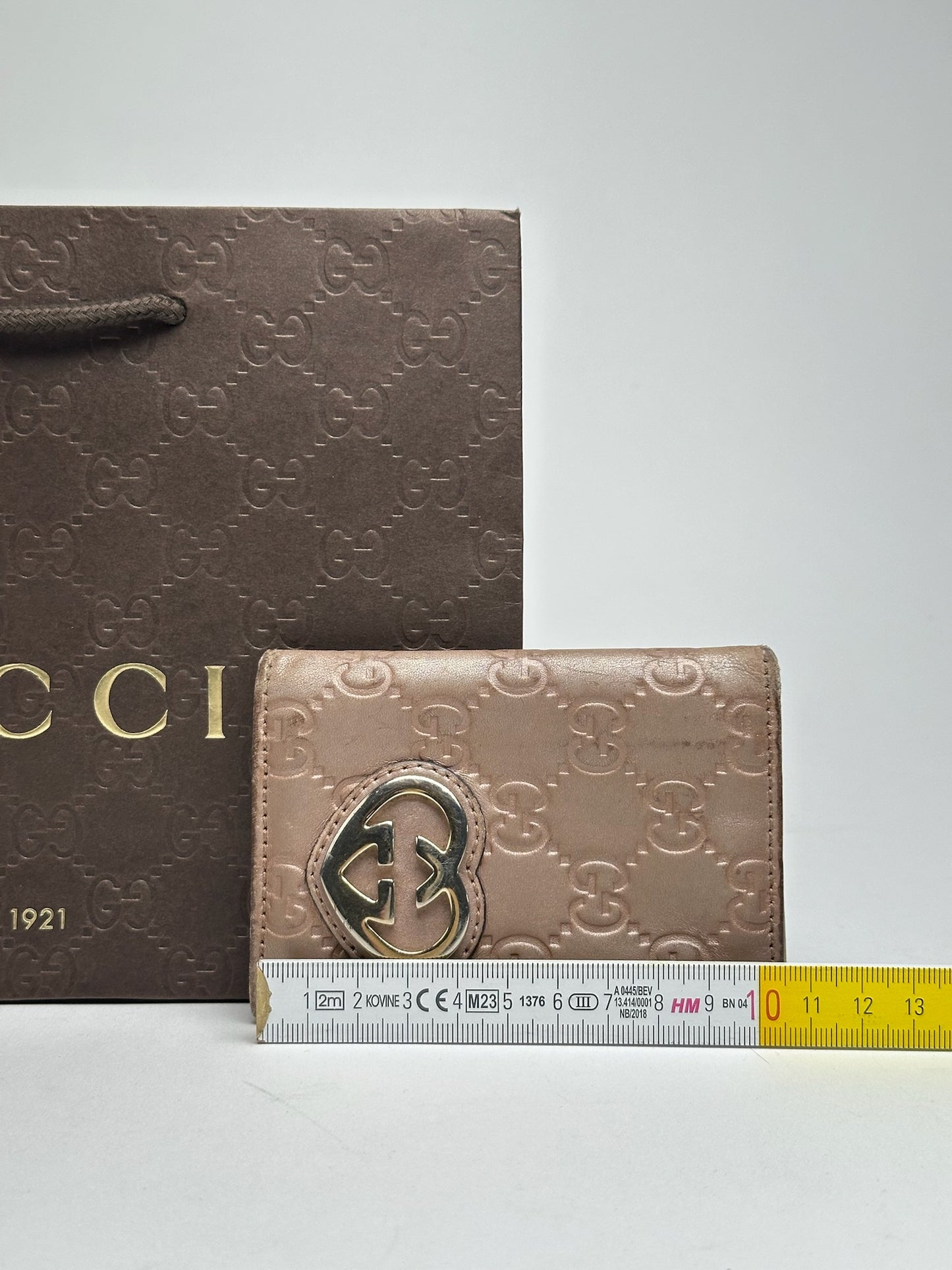 Porte-cartes vintage Gucci monogramme rose métallisé