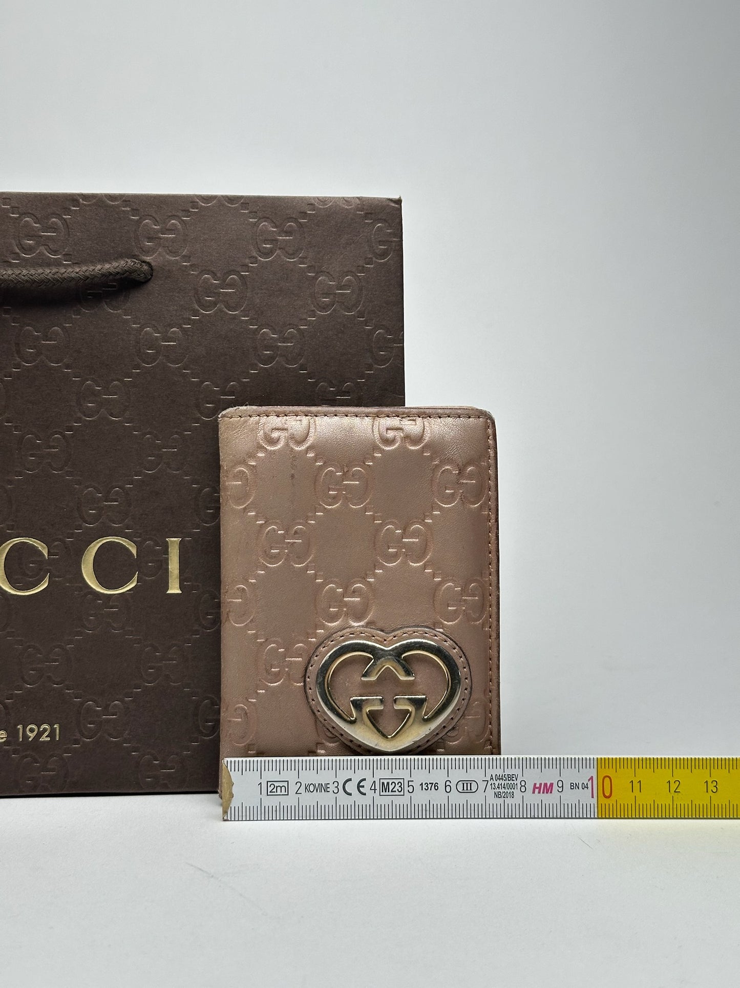 Porte-cartes vintage Gucci monogramme rose métallisé