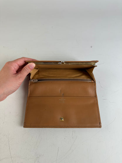Vintage Celine Macadam Canvas Wallet Beige Brown Gold