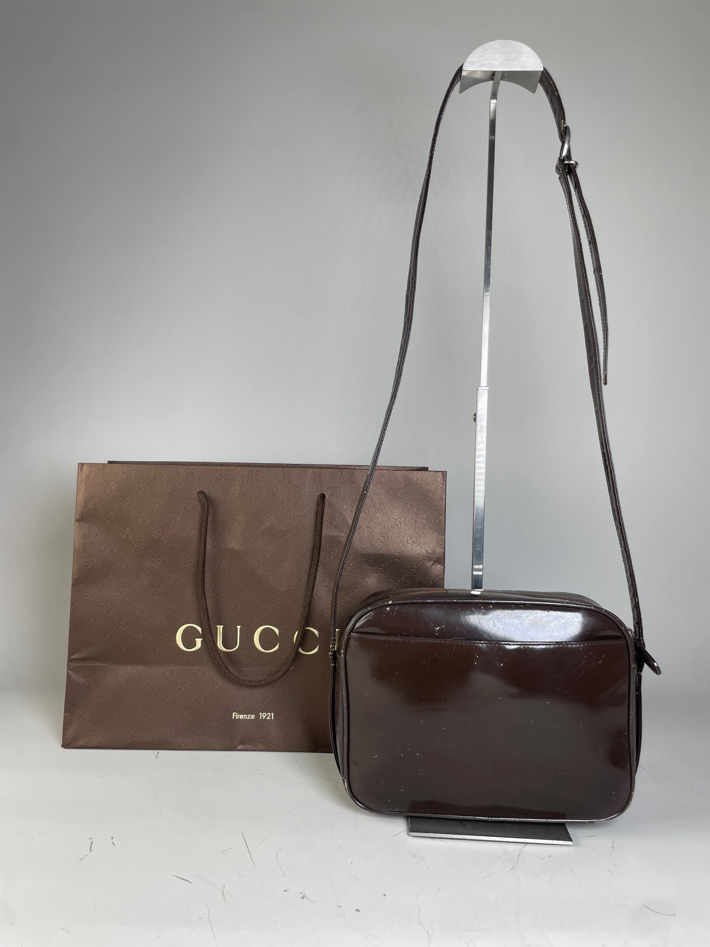 Vintage Gucci Soho Leather Crossbody Bag Dark Brown Gold