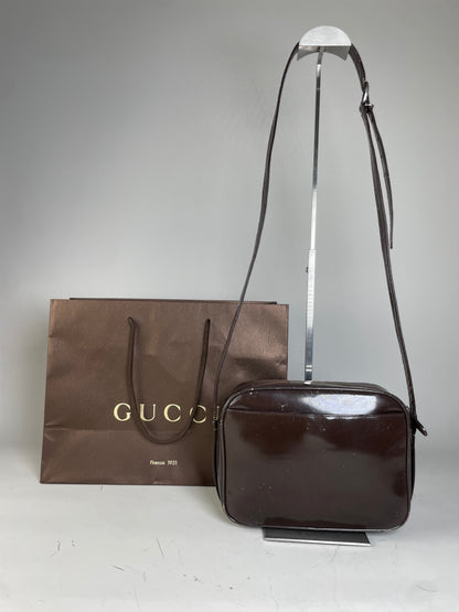 Vintage Gucci Soho Leather Crossbody Bag Dark Brown Gold