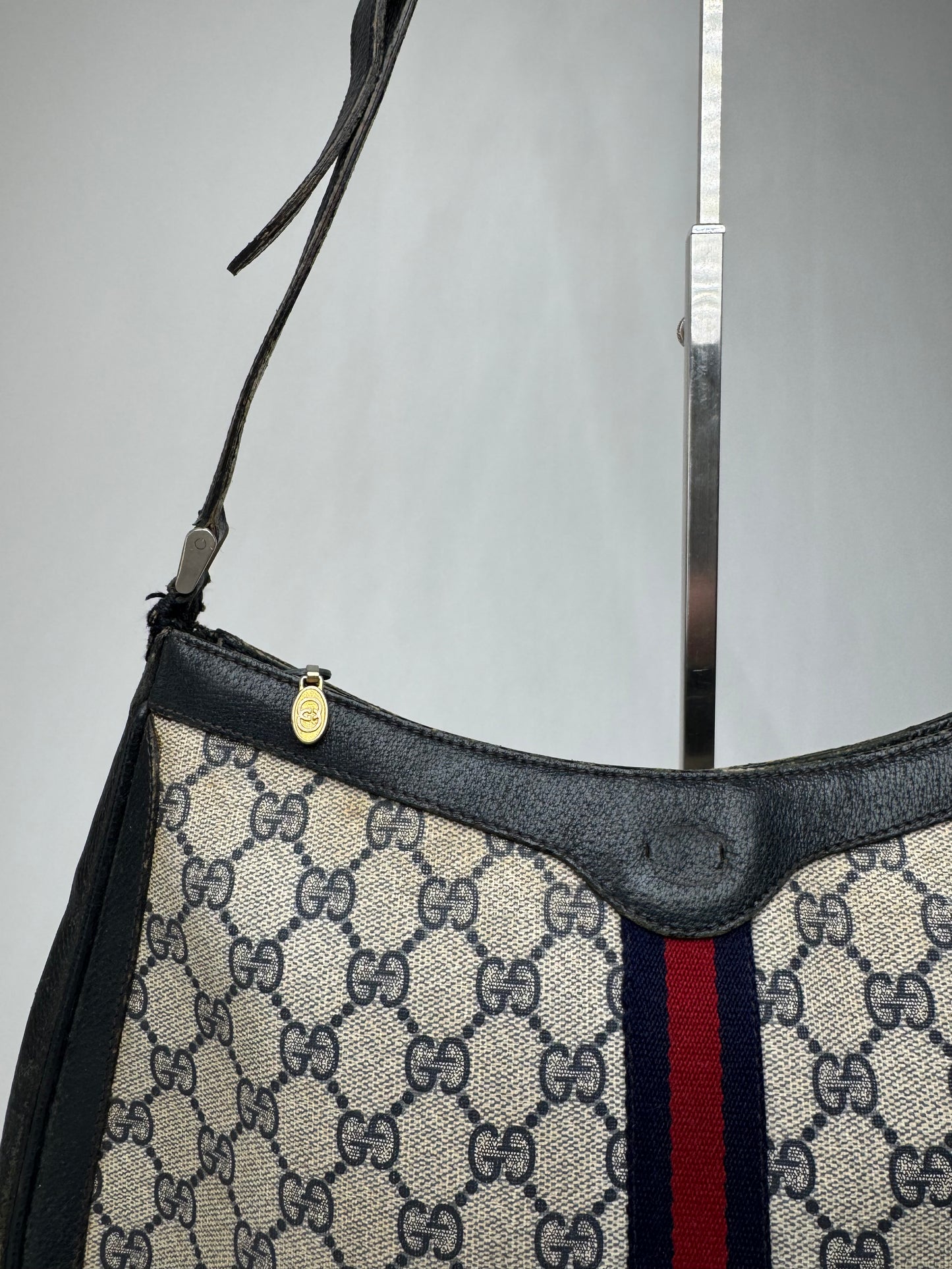 Vintage Gucci 2Way Ophidia Leather Bag grey Navy
