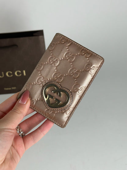Porte-cartes vintage Gucci monogramme rose métallisé