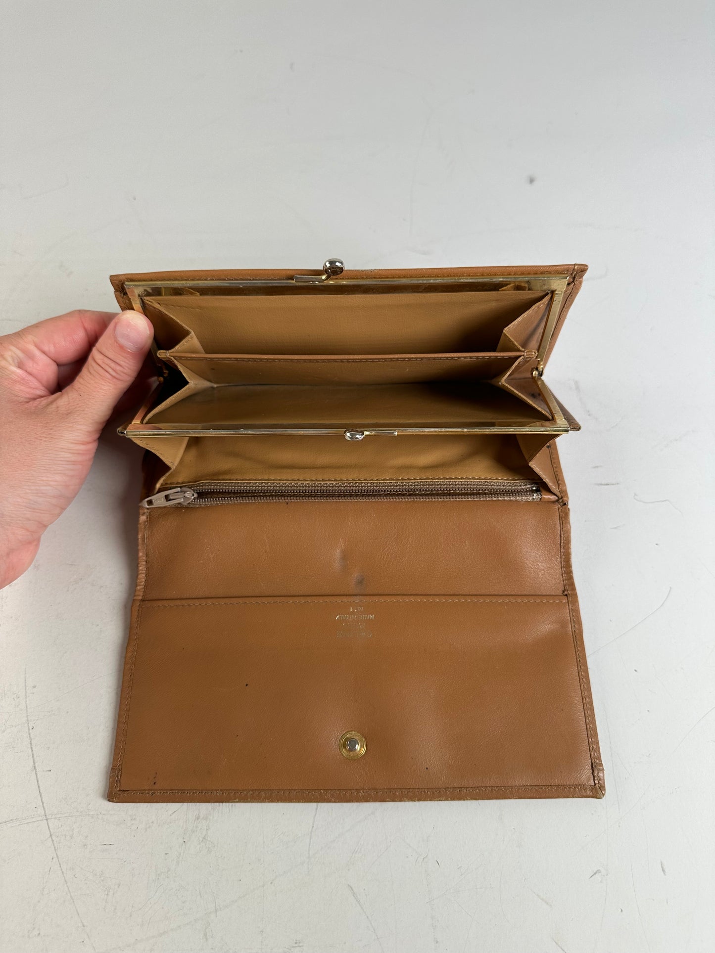 Vintage Celine Macadam Canvas Wallet Beige Brown Gold
