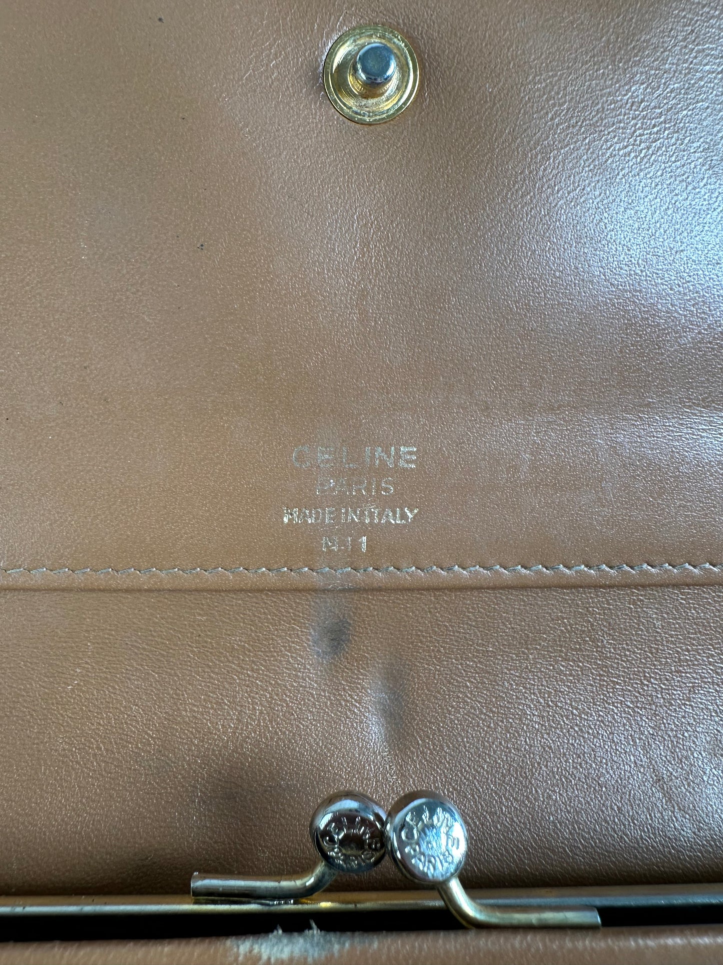 Vintage Celine Macadam Canvas Wallet Beige Brown Gold