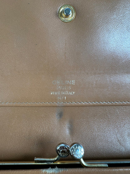 Vintage Celine Macadam Canvas Wallet Beige Brown Gold
