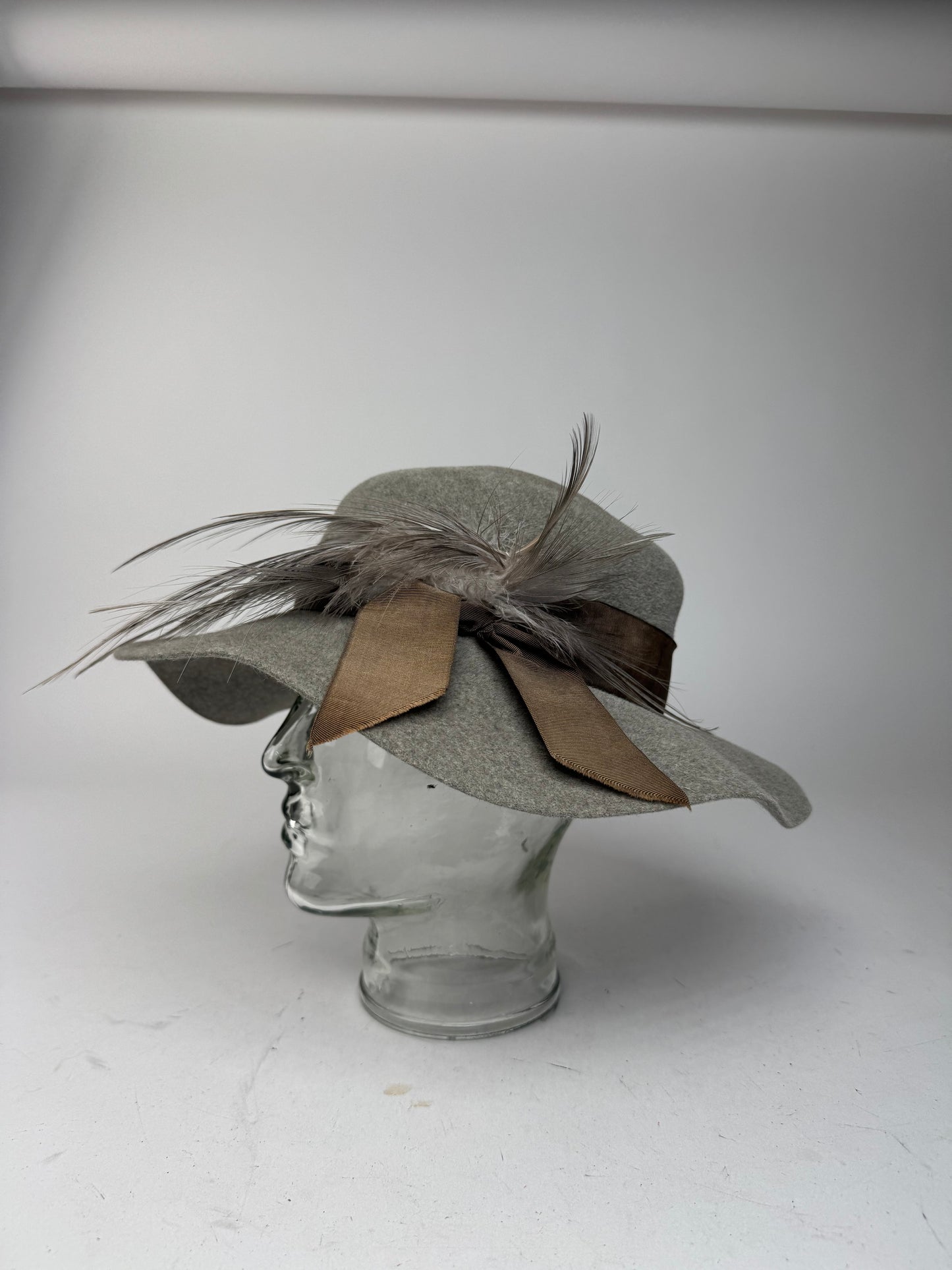 Vintage Jil Sander Wool Feather Hat Grey