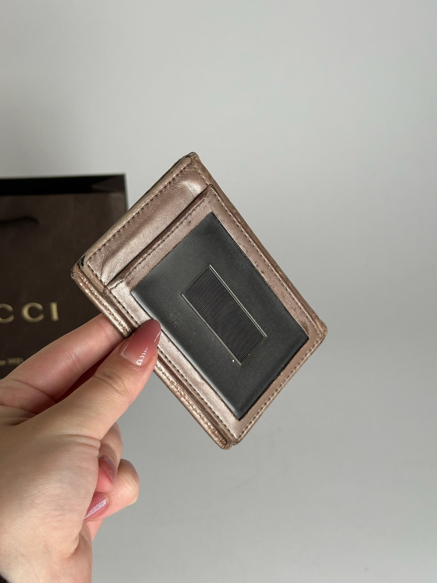 Porte-cartes vintage Gucci monogramme rose métallisé