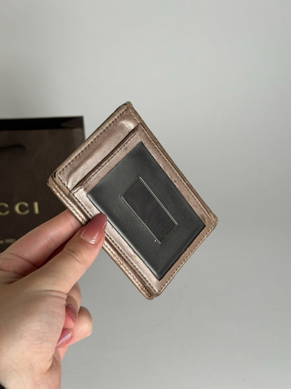 Porte-cartes vintage Gucci monogramme rose métallisé