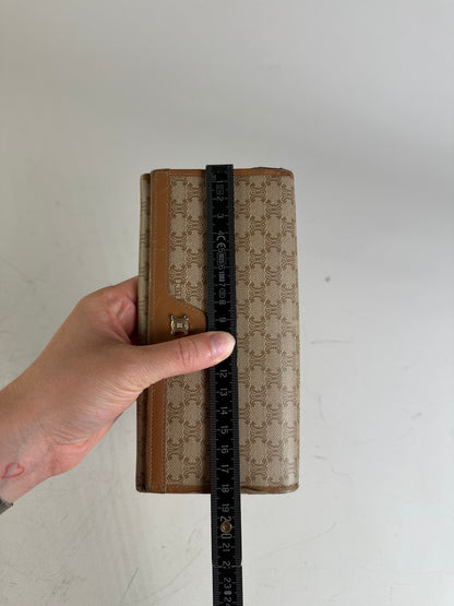 Vintage Celine Macadam Canvas Wallet Beige Brown Gold