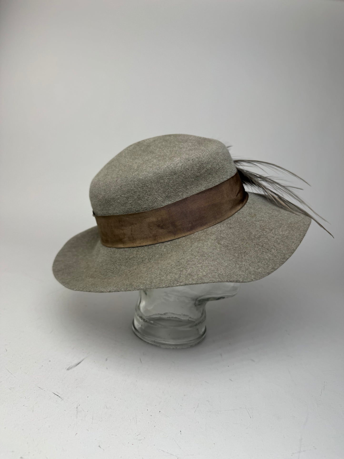 Vintage Jil Sander Wool Feather Hat Grey