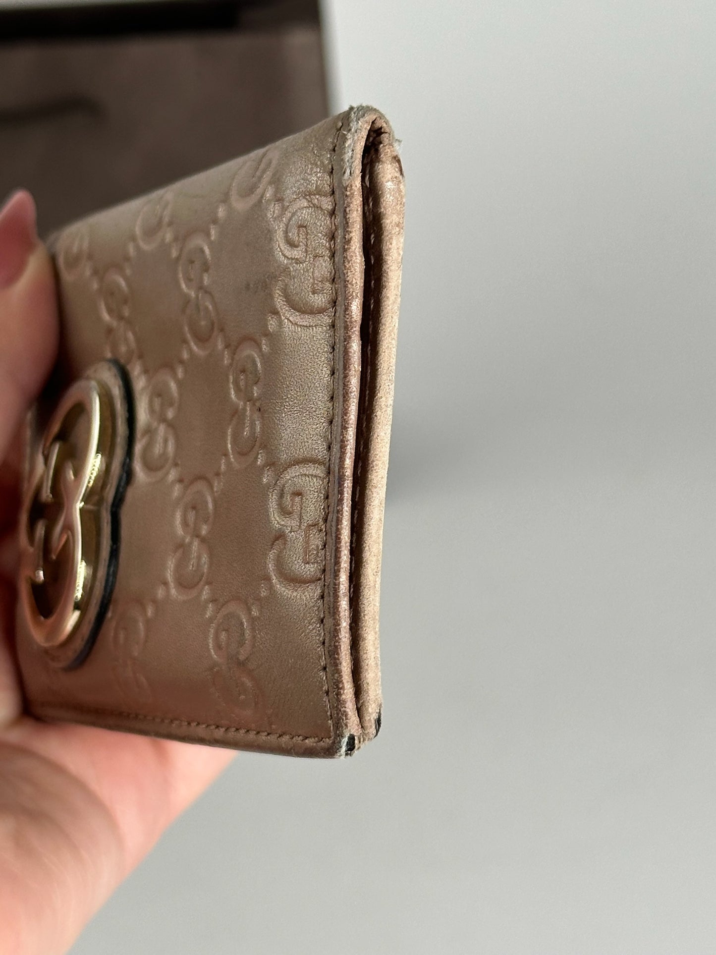 Porte-cartes vintage Gucci monogramme rose métallisé