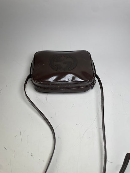 Vintage Gucci Soho Leather Crossbody Bag Dark Brown Gold