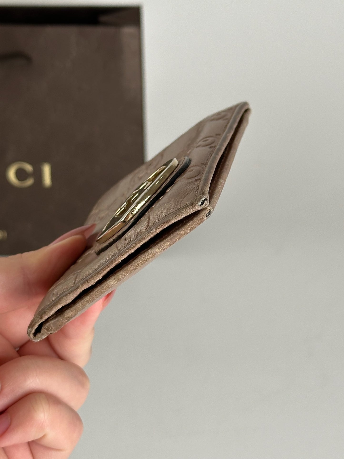 Porte-cartes vintage Gucci monogramme rose métallisé