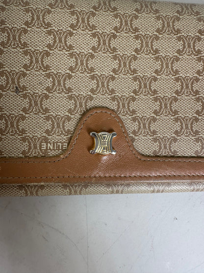 Vintage Celine Macadam Canvas Wallet Beige Brown Gold