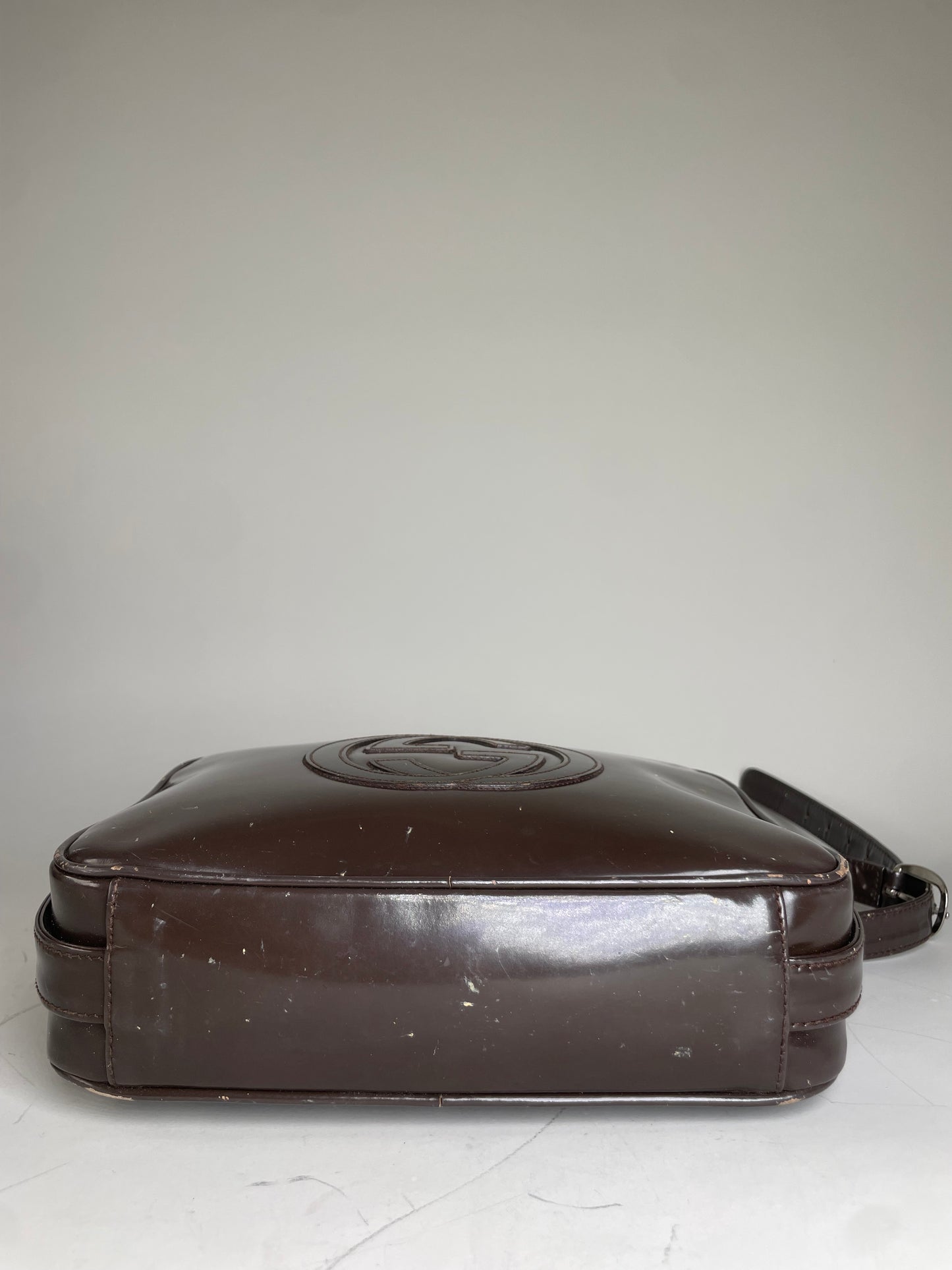 Vintage Gucci Soho Leather Crossbody Bag Dark Brown Gold